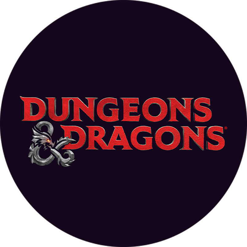 Sort billede med teksten "Dungeons & Dragons" i rød skrift.