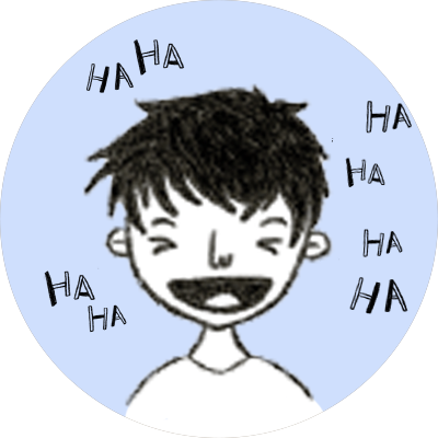 En tegning af en dreng, der griner.