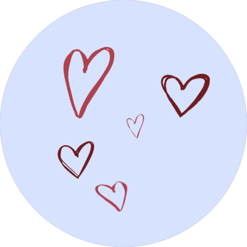 Små røde hjerter på en blå baggrund.