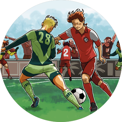 To drenge spiller fodbold.