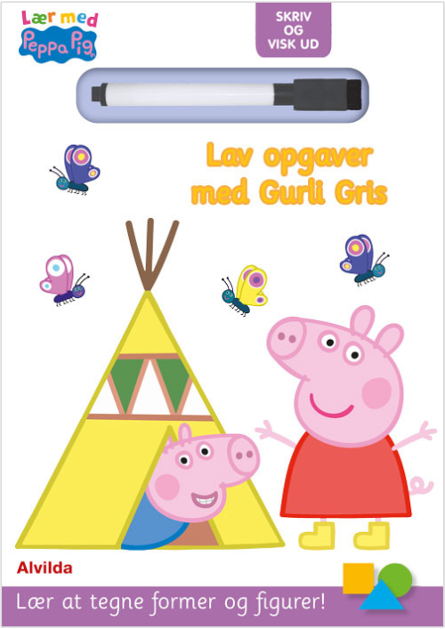 Forside til bogen Peppa Pig - Lær med Gurli Gris - Skriv og visk ud - Lav opgaver med Gurli Gris