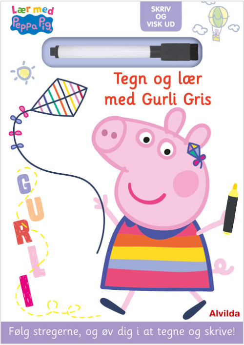 Forside til bogen Peppa Pig - Lær med Gurli Gris - Skriv og visk ud - Tegn og lær med Gurli Gris