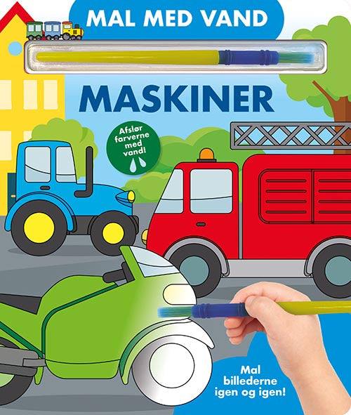 Forside til bogen Mal med vand - Maskiner (papbog med pensel - farvelæg igen og igen)