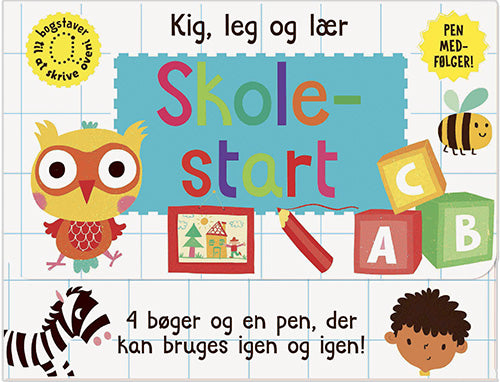 Skriv og visk ud - Skolestart (kuffert med 4 bøger og pen)