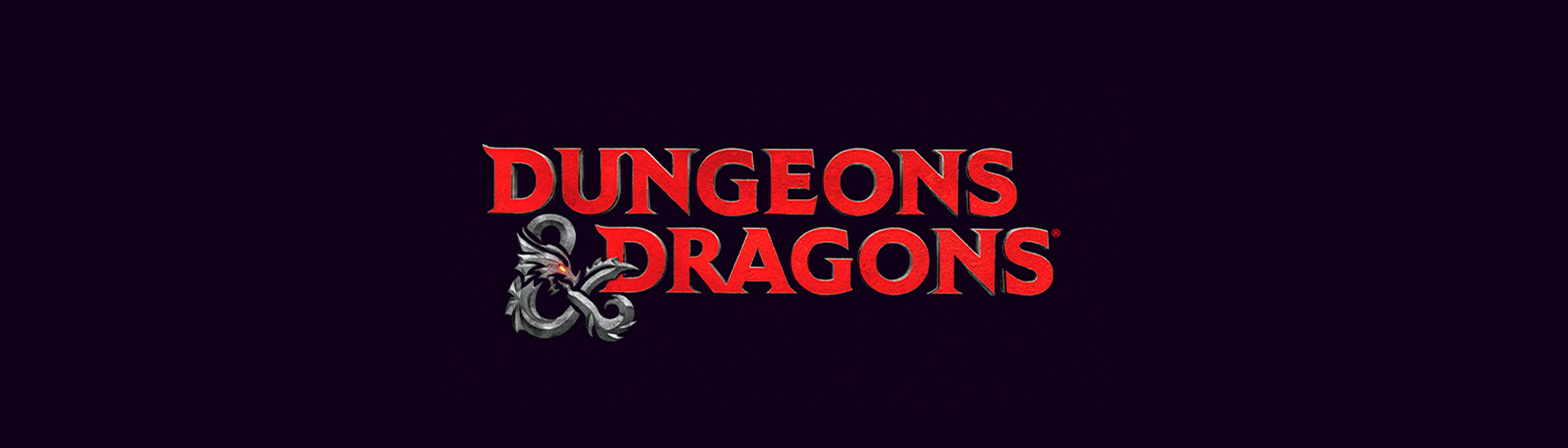 Sort banner med teksten "Dungeons & Dragons" i rød skrift.