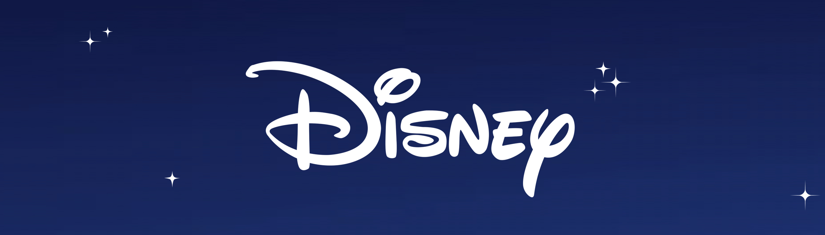 Mørkeblåt banner med stjerner og teksten "Disney"