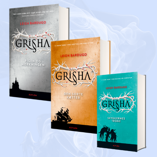 Forsider til alle tre bøger i serien "Shadow and Bone - Grisha"