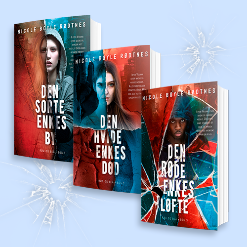 3 forsider fra de tre bøger i trilogien "Rød og blå"