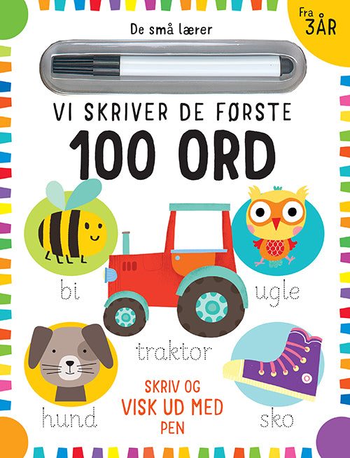 Forside til bogen De små lærer - Skriv og visk ud - Vi skriver de første 100 ord