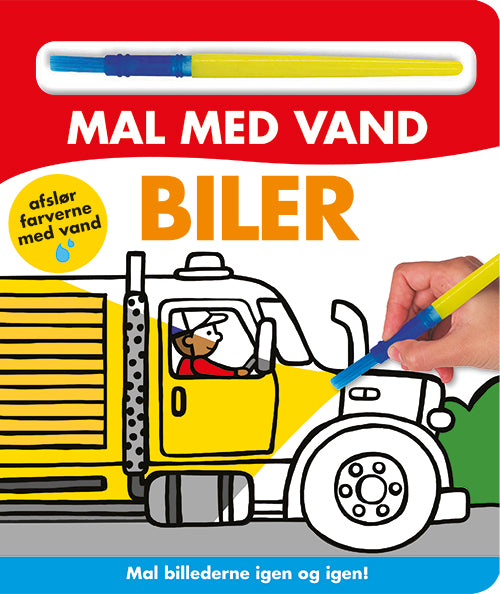 Forside til bogen Mal med vand - Biler (papbog med pensel - farvelæg igen og igen)