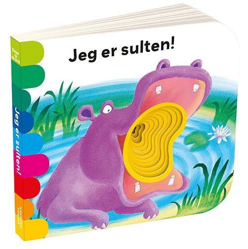 Forside til bogen Regnbuebog - Jeg er sulten (papbog med 11 kig-huller)