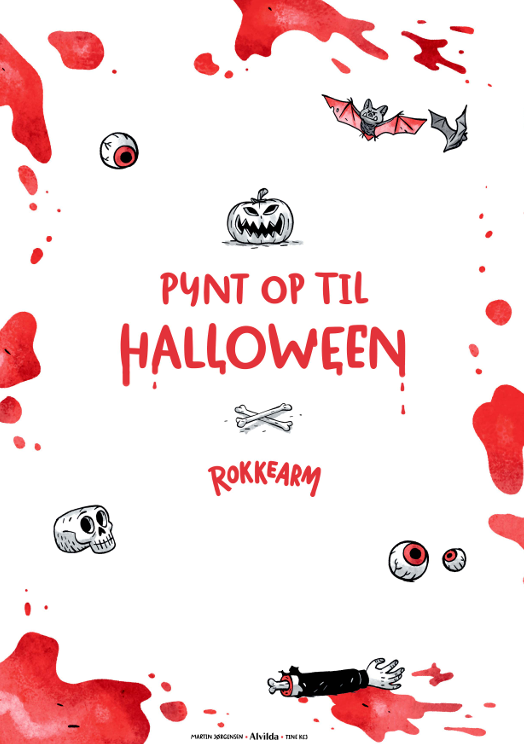 Forside til aktivitetsmateriale til Halloween-pynt inspireret af bogen "Rokkearm 1"
