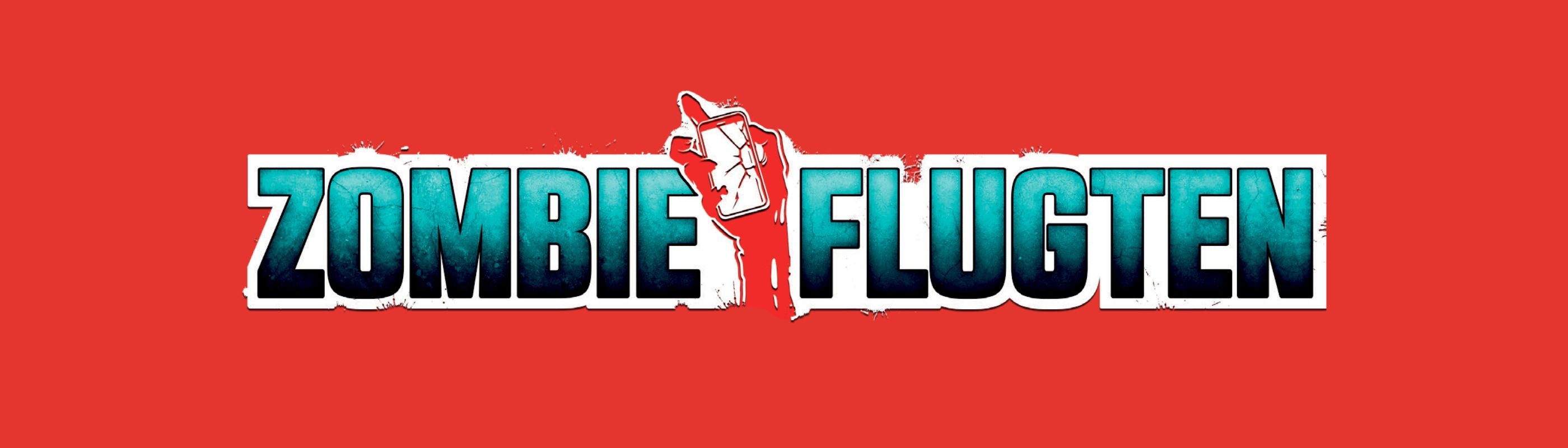 Banner med rød baggrund med logo til ”Zombie-flugten”