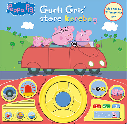 Forside til bogen Peppa Pig - Gurli Gris' store kørebog (med rat og 13 fantastiske lyde)